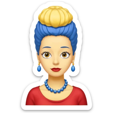 3D emoji head-only, smooth plastic, soft studio light, big round eyes, bold outline, centered, transparent bg,
Marge Simpson, yellow skin, tall blue beehive hair, red pearl necklace sticker