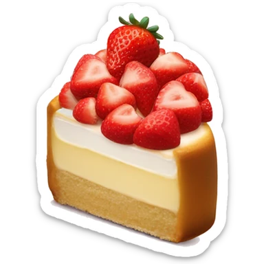 cheescake topped with strawberry sticker