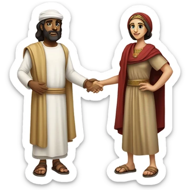 ananias and sapphira, middle eastern biblical couple in tunics, full body sticker