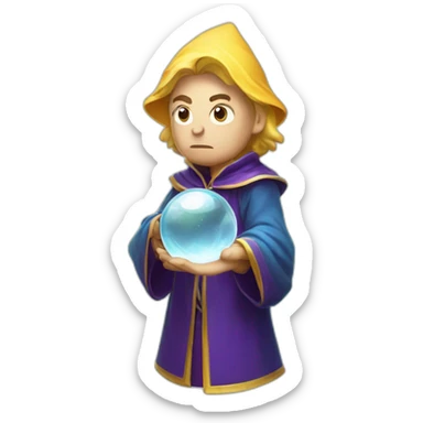 mage with thinking face holding crystal ball sticker