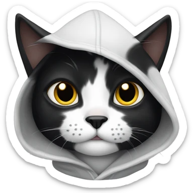a black cat with white spots in a hooded sweatshirt sticker