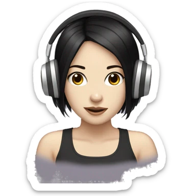 pale girl with black hair using headphone vibing music sticker