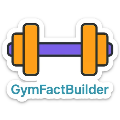 Change the text 'GymFactBuilder' to cyan color, keep the rest of the dumbbell design unchanged, clean modern icon style with lineal color icon and black outlines. sticker