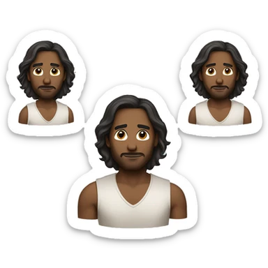 a man, long curved hair, skin lightly dark, age is between 27 to 32 sticker