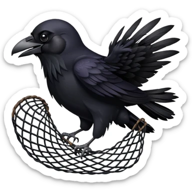 A raven getting caught in a net sticker