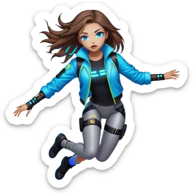 Neon cyberpunk style 
girl with brown hair and blue eyes 
falls sticker