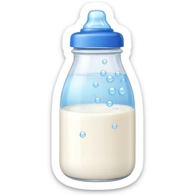 baby Milk bottle with blue cap and bubbles sticker