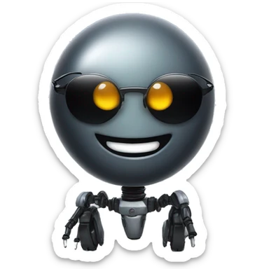 round grinning scary robot with dark black sunglasses sticker
