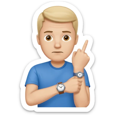 bored man pointing at his watch on his wrist sticker