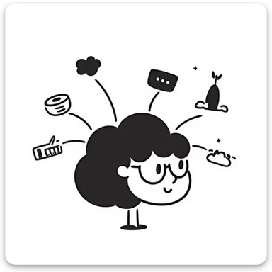 Hand-drawn Natural Language Processing concept with brain, text, and language tokens sticker