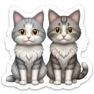 a realistic looking very fluffy grey and white cat with grey legs and white paws, sitting next to another cat sticker