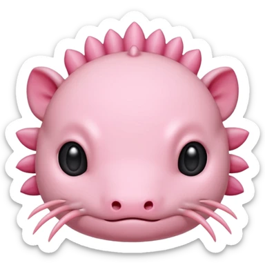 simple axolotl head, animal emoji style, minimal details, rounded, soft pink, cute and approachable sticker