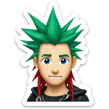 axel kingdom hearts 2 long red spiky hair blue green eyes sticker