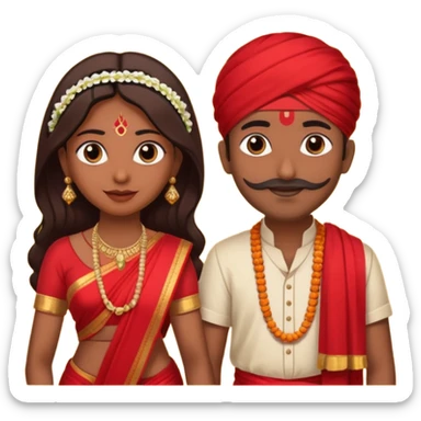 indian woman in saree and indian man in dhoti holding garlandrs sticker