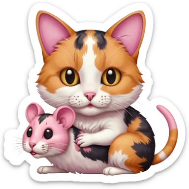 A cat holding a dead mouse in its mouth sticker