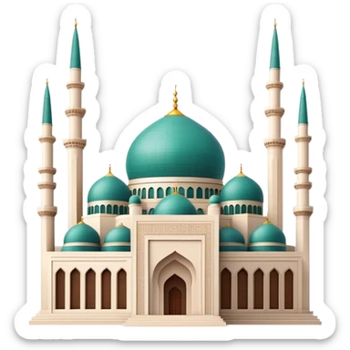 Cinematic Realistic Mohammad Al-Amin Mosque Landmark Emoji, showcasing the intricate architecture of the mosque rendered with rich textures and majestic, soft lighting. sticker