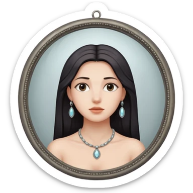 Woman facing ancient mirror, reflection slightly delayed and darker sticker