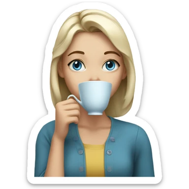 Girl sipping tea Blue eyes sticker
