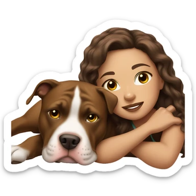 girl with brown hair laying down with pitbull sticker