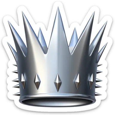 A spiked crown emoji made of silver chrome, sharp yet rounded metallic spikes, glossy reflections, aggressive luxury swag aesthetic, iOS emoji style, centered, clean white background sticker