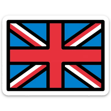 Union Jack flag, simple, iconic, bold colors, flat design, clear lines, minimal, geometric, stylized, modern look sticker