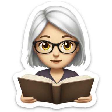 A cute girl with glasses, white skin reading a book sticker
