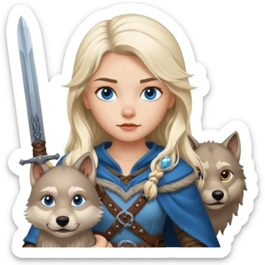 Viking platinum blonde girl with long hair and blue eyes. Wolf petViking platinum blonde girl with long hair and blue eyes. Wolf pet sticker