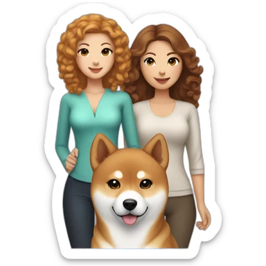 Cute Shiba-dog with her mistress, a woman with brown and curly hair sticker