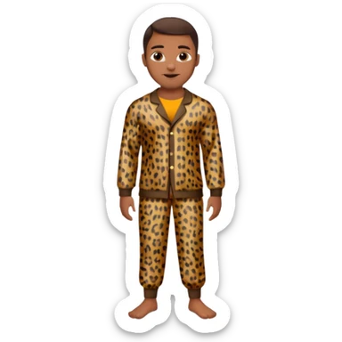 Handsome Black man with brown skin tone, with muscular build, wearing loose fitting long sleeve leopard print pajamas and white slippers  sticker