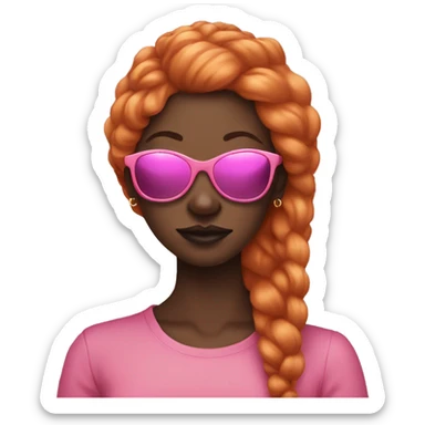 Dark skinned Lady wearing pink sunglasses, long ginger hair, smoking, sticker