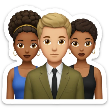 Olive skinnedAmerican man with short brown hairwith two black african women both are African one is light skin black and one is medium tone black with african hair styles sticker