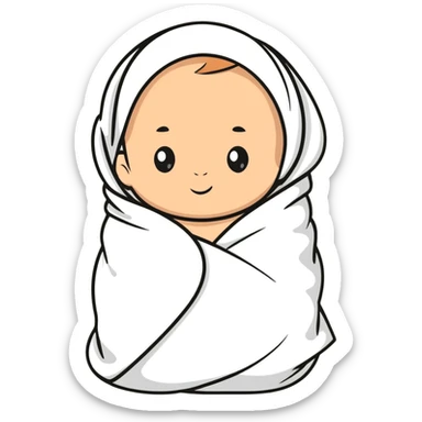 lightly tanned baby swaddled in a white blanket sticker
