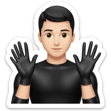 shiny black latex gloves on male hands sticker