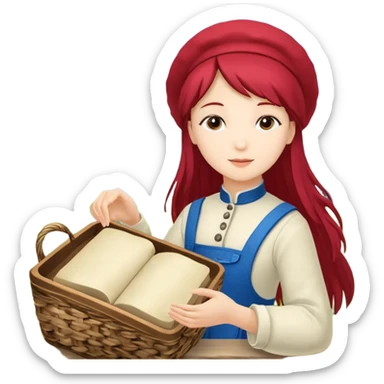 милая девушка ангел с нимбом и крыльями, с рыжими прямыми волосами по плечи, с черными макияжем глаз, тонкими бровями, с улыбкой в стиле Apple avatar sticker