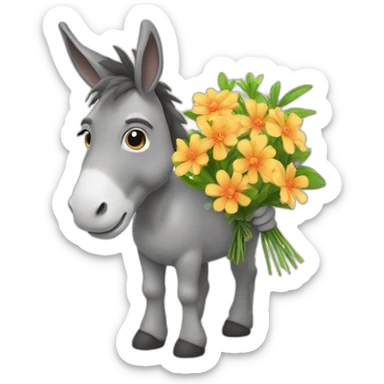 donkey with a bouquet of flowers sticker