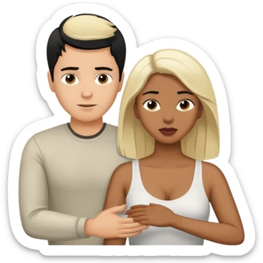 White blond man massages black haired brown woman from front view sticker