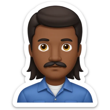White man with dark mullet and mustache sticker