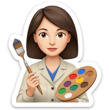 FEMME 45 ANS ET PLUS BRUNE ARTISTE PEINTRE AVEC UN PINCEAU sticker