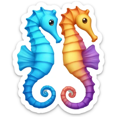 Two different colored sea horses holding tails  sticker