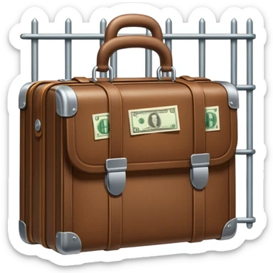 a briefcase with money behind prison bars sticker