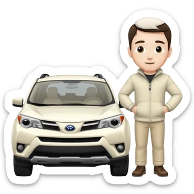 White. Rav 4 vehicle. White male sticker