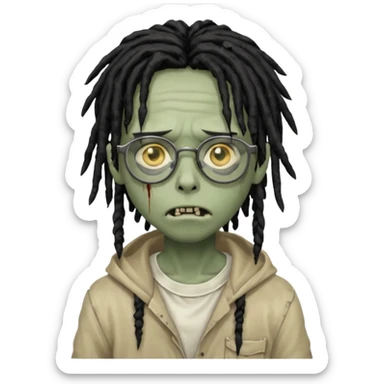 A young zombie boy with black dreads and glasses sticker