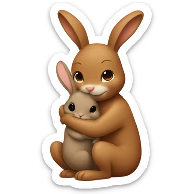 Brown bunny hugging tan bunny sticker