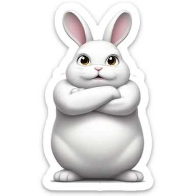 Angry chubby white bunny with arms crossed sticker
