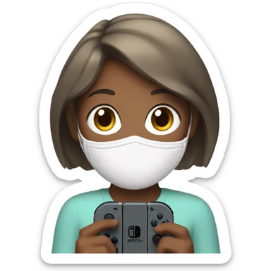 girl with face mask playing nintendo switch sticker