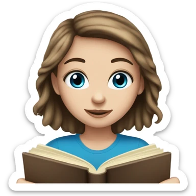 white girl brown hair blue eyes emoji reading book sticker
