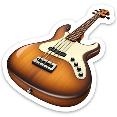 Cinematic Realistic Bass, deep polished wood with rich grain, thick taut strings stretching across its curved body, subtle warm lighting emphasizing its form, glowing with depth and powerful musical resonance. sticker