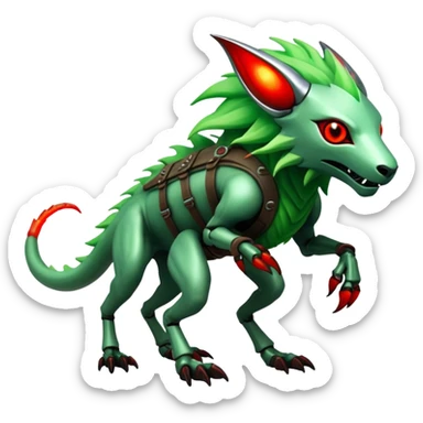 Cool Edgy Green Red ethereal Fionbri-Vernid-Trico-animal-creature full body sticker