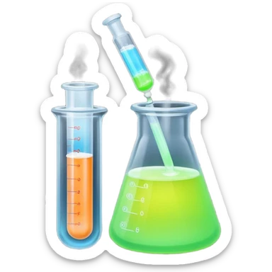 hi-lighters uv light glowibg formula in beaker/ test tube and baking soda in lab sticker