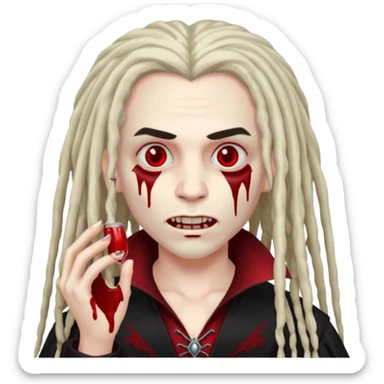 Blood face vampire with dreads holding a skin 47 sticker